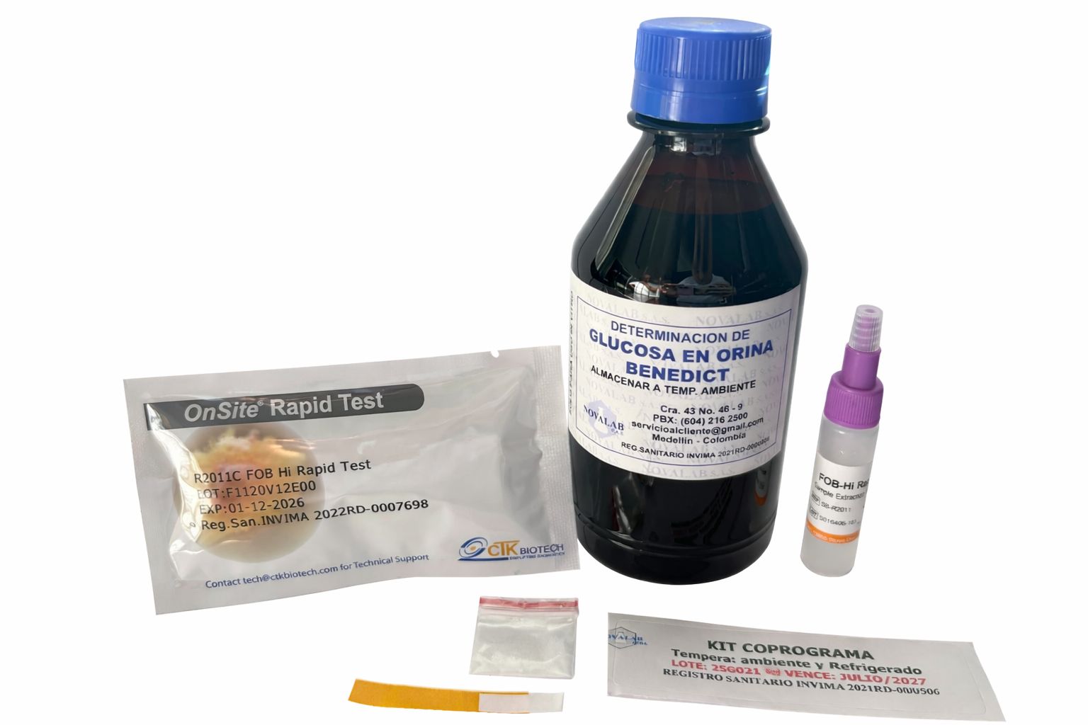 Kit para Coprograma, Utilizado para Determinar Sangre Oculta (FOB), pH y Azucares Reductores en Materia Fecal
